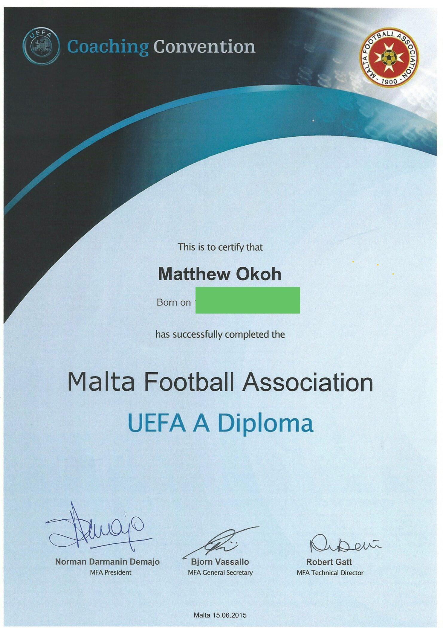 Matthew Okoh UEFA Coach